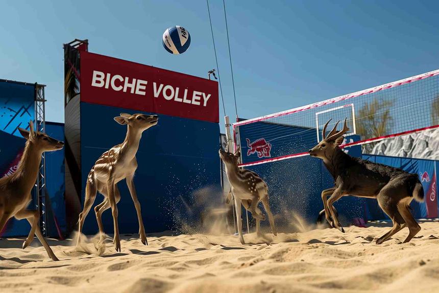 Biche Volley de Bondi — œuvre d'art animalier humoristique Ouafish