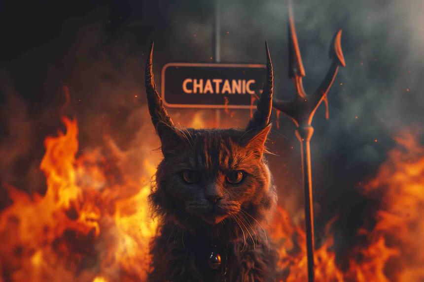 C'est Chatanic Diabolo — œuvre d'art animalier humoristique Ouafish