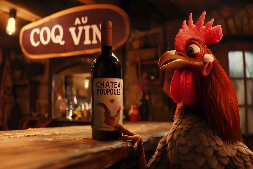 Coq au Vin Santé — œuvre d'art animalier humoristique Ouafish