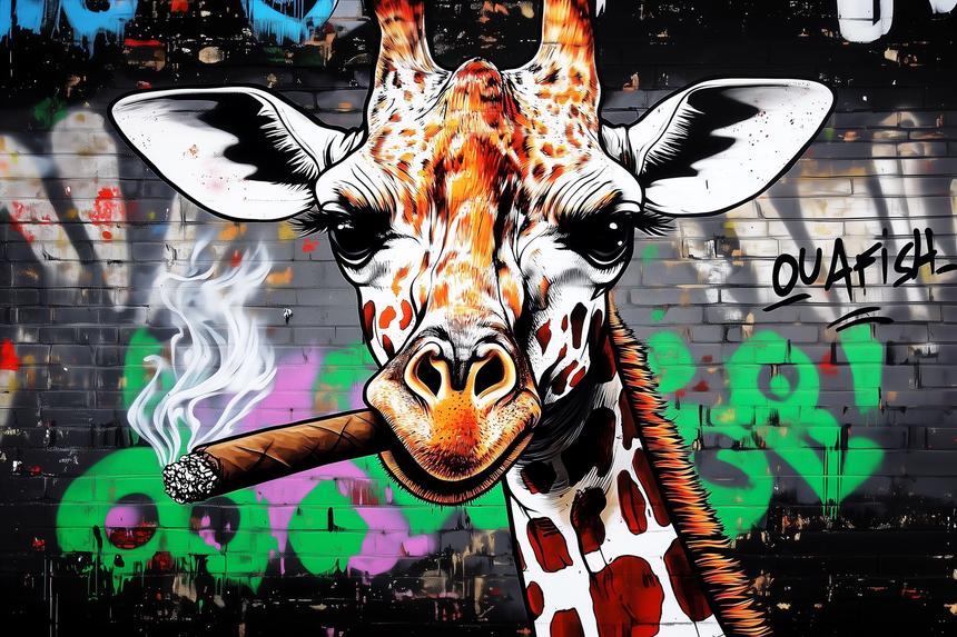 Giraffiti — œuvre d'art animalier humoristique Ouafish