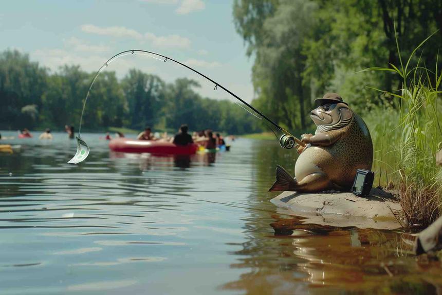 La Pêche aux Vacanciers — œuvre d'art animalier humoristique Ouafish