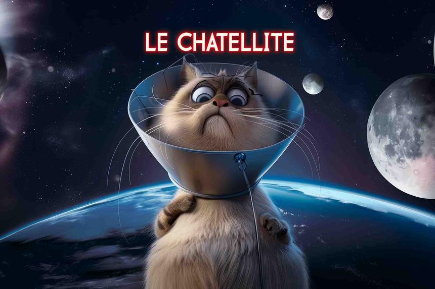 Le Chatellite Armstrong — œuvre d'art animalier humoristique Ouafish