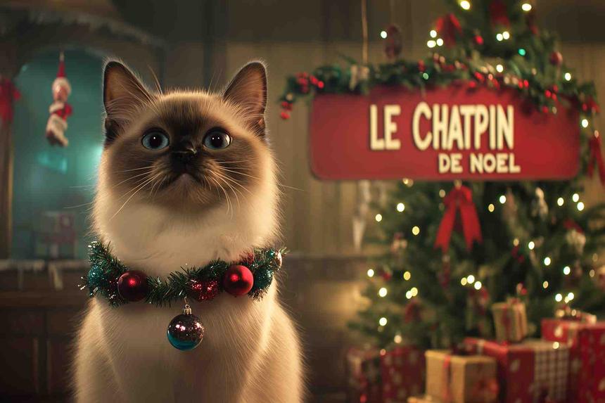 Le Chatpin de Noel — œuvre d'art animalier humoristique Ouafish