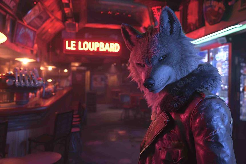 Le Loupbard du Bar — œuvre d'art animalier humoristique Ouafish