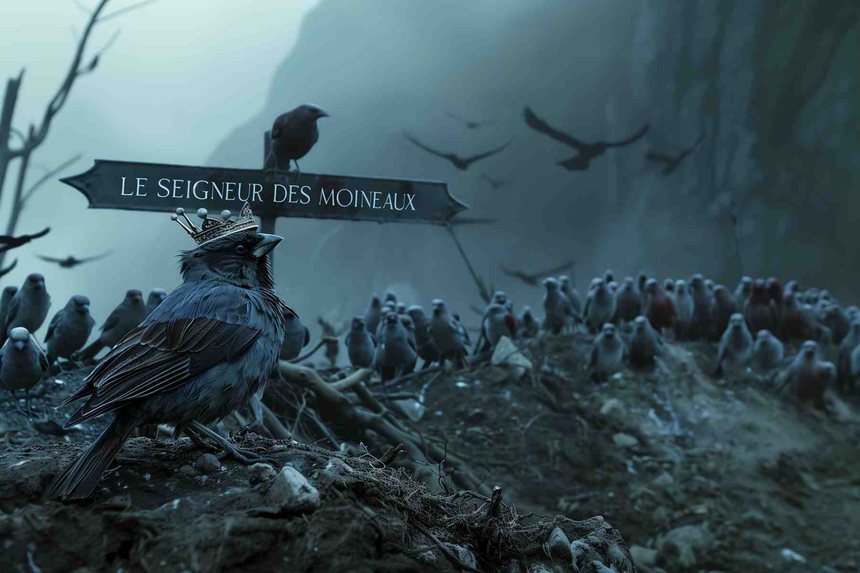 Le Seigneur des Moineaux  Le Rassemblement — œuvre d'art animalier humoristique Ouafish