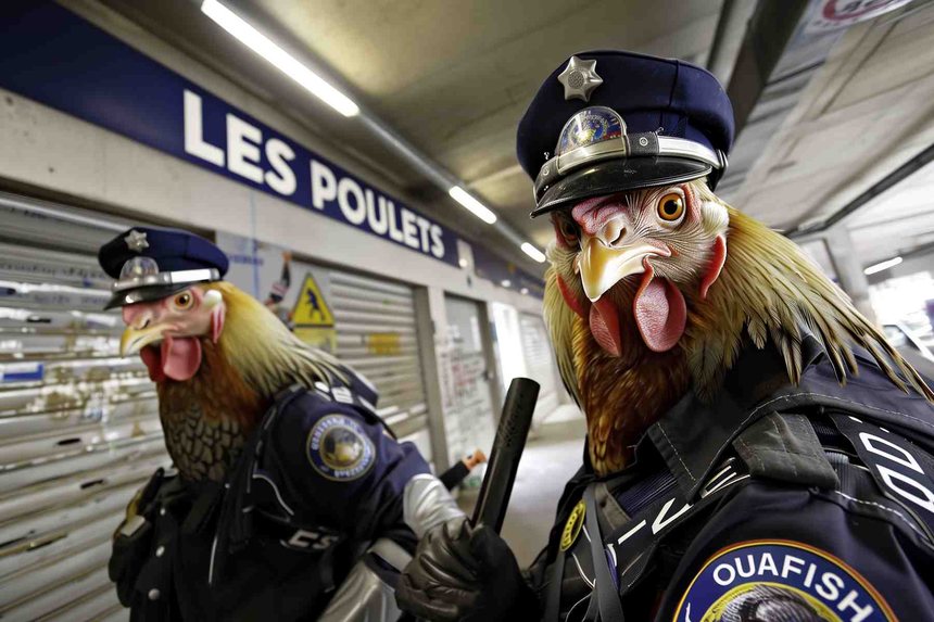Les Poulets Grillés — œuvre d'art animalier humoristique Ouafish