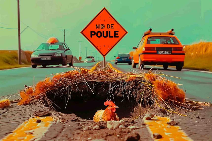 Nid de Poule — œuvre d'art animalier humoristique Ouafish