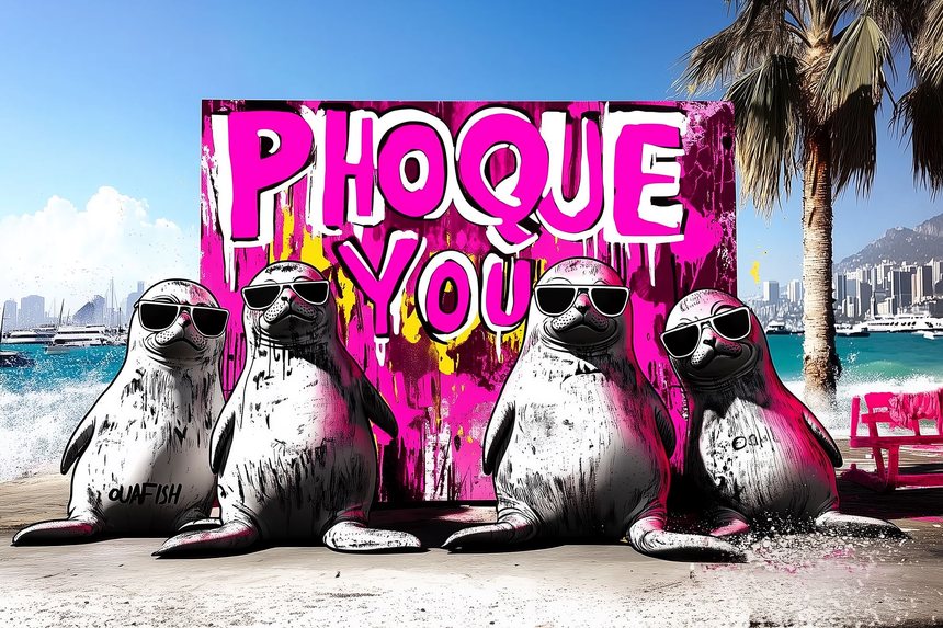 Phoque You Beach — œuvre d'art animalier humoristique Ouafish