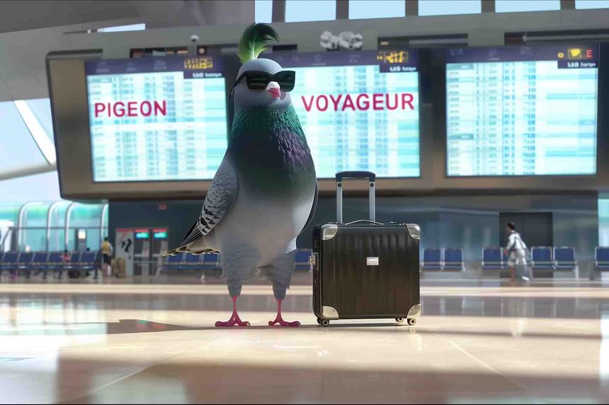 Pigeon Voyageur Barcelone — œuvre d'art animalier humoristique Ouafish