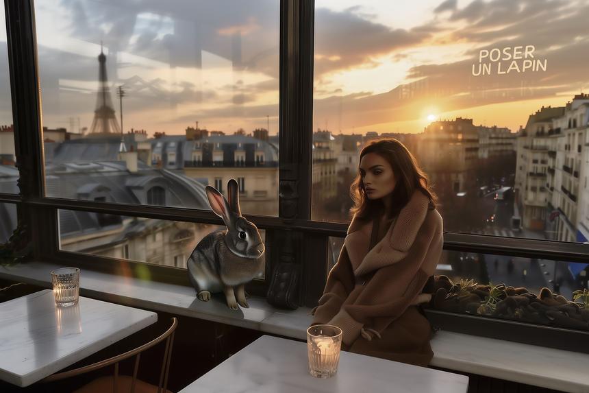 Poser un Lapin Linda — œuvre d'art animalier humoristique Ouafish
