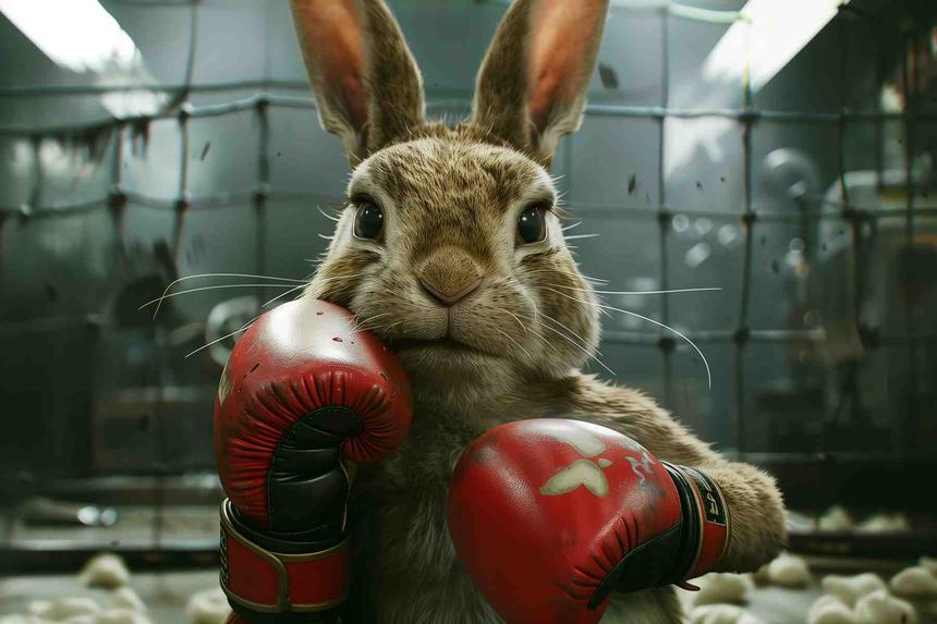 Rocky Rabbit Garde Serrée — œuvre d'art animalier humoristique Ouafish