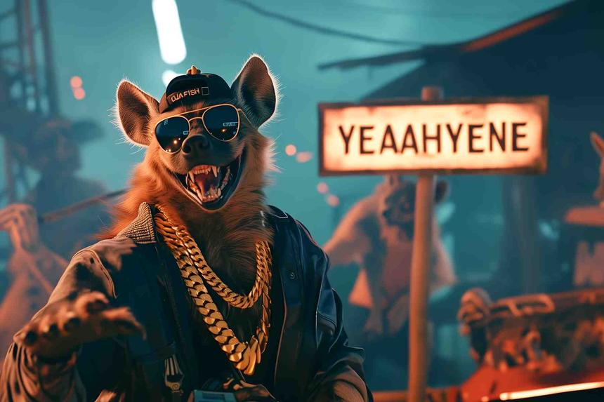 Yeaahyene Léon — œuvre d'art animalier humoristique Ouafish